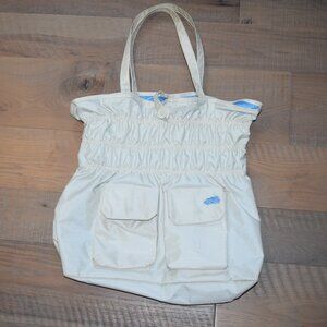 ROOTS Cream Nylon Lined Snap Pockets Bag Tote Shopper Beach Workout Purse J75